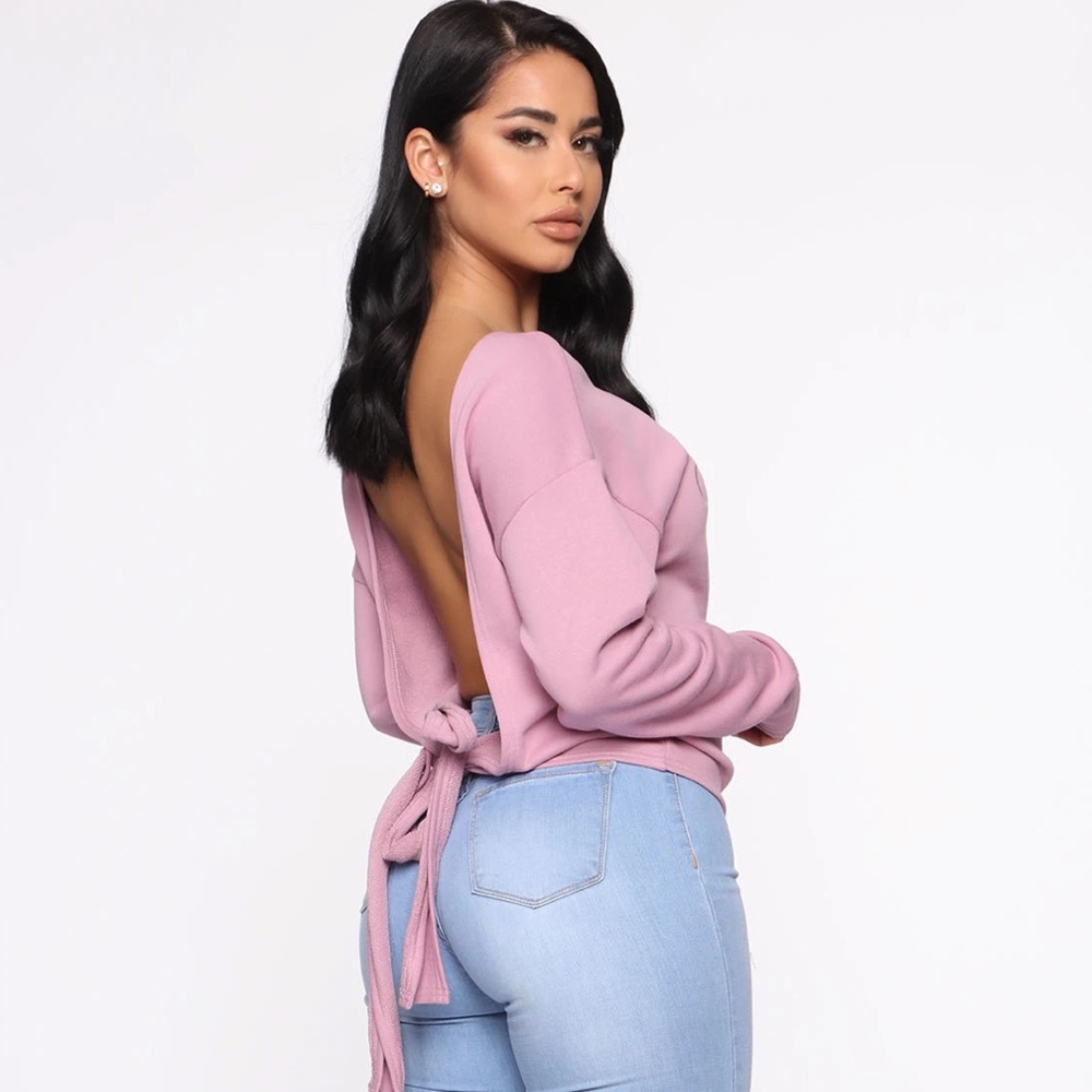 Pink “blessed” backless sweater